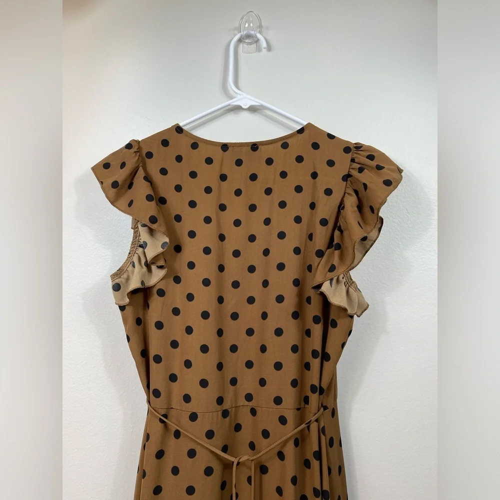 Brown Polka Dot Skirt VICI Mama Mia Polka Dotted Wrap Maxi Dress sz: Small Retro - Picture 10 of 16